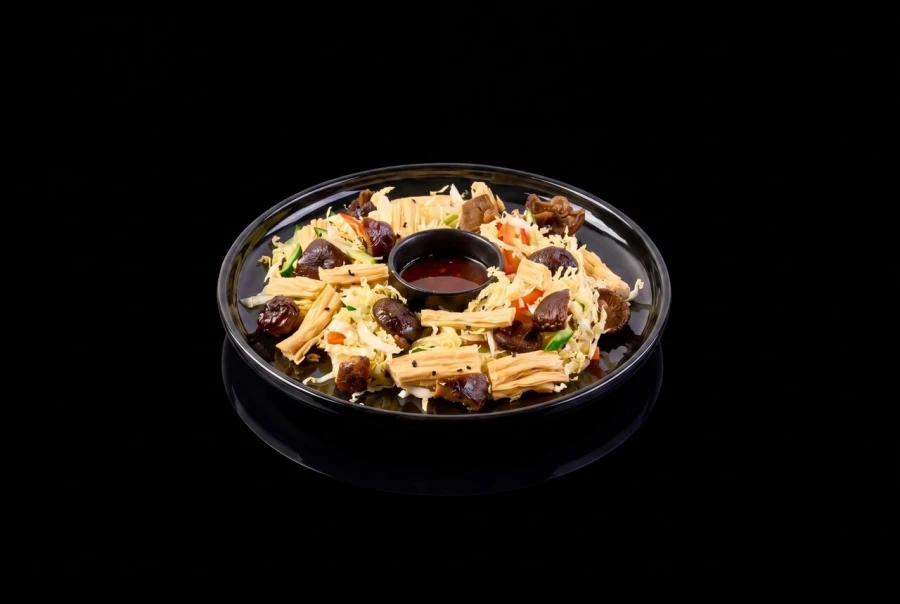 Салат из спаржи с грибами и кисло-сладким соусом
