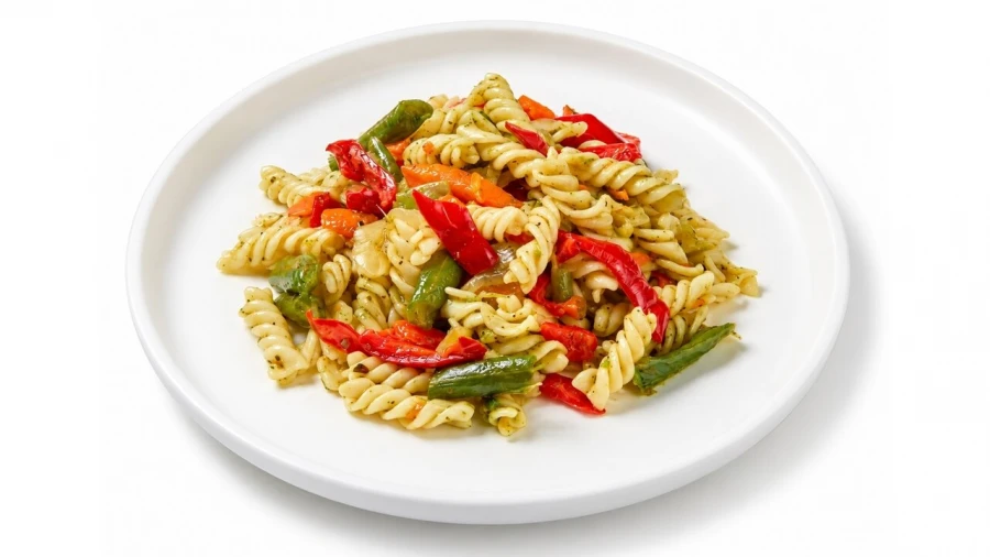 Макароны с овощами и соусом песто