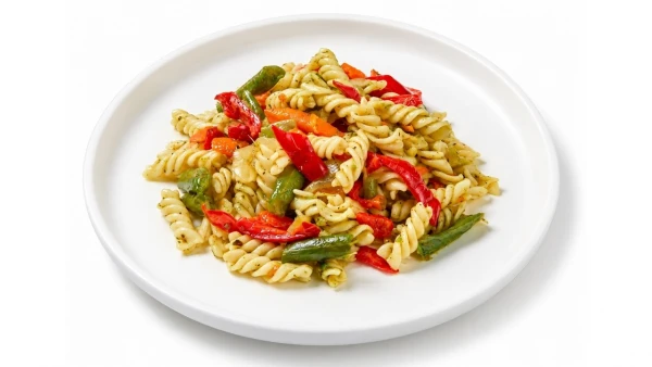 Макароны с овощами и соусом песто
