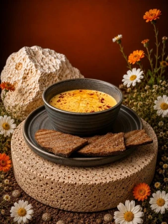 Кукурузный крем-суп с бородинскими гренками и трюфельным маслом