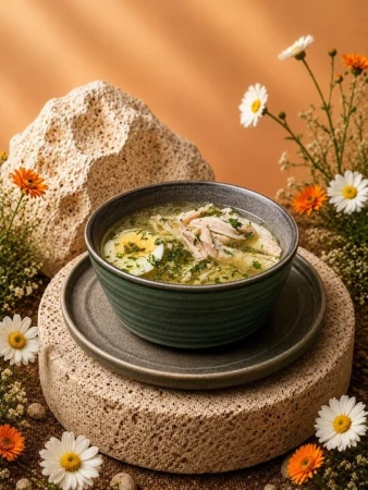 Куриный суп с домашней лапшой и яйцом