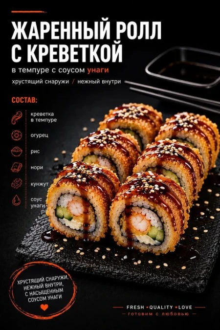 Жаренный ролл с креветками