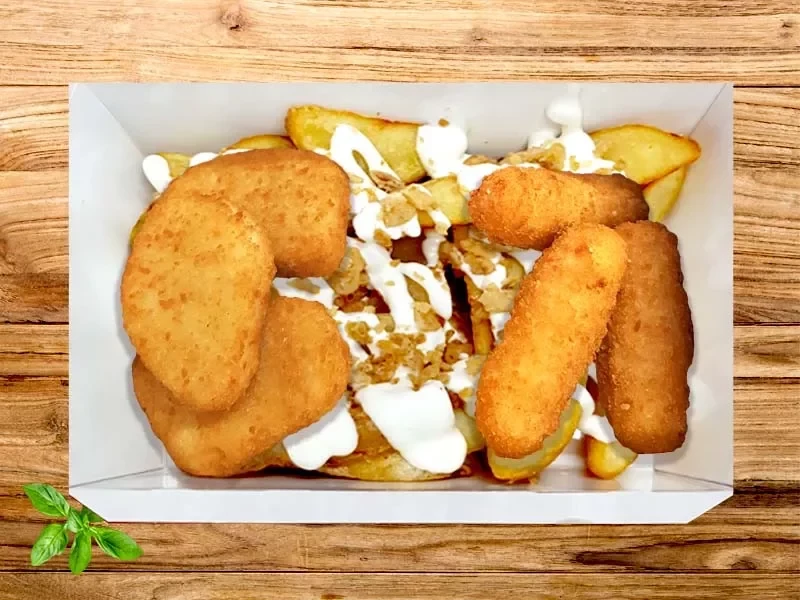 Микс Бокс Картофельные дольки 150, сырные палочки и наггетсы