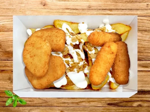 Микс Бокс Картофельные дольки 150, сырные палочки и наггетсы