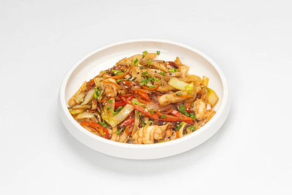 ВОК С Морепродуктами и лапшой Удон в соусе Сливочный Кальби