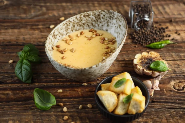 Сырный суп с кедровыми орехами