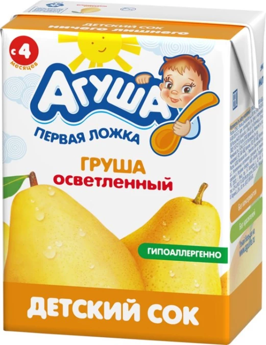 СОК ГРУШЕВЫЙ "АГУША" ИЛИ "ФРУТОНЯНЯ" БЕЗ САХАРА