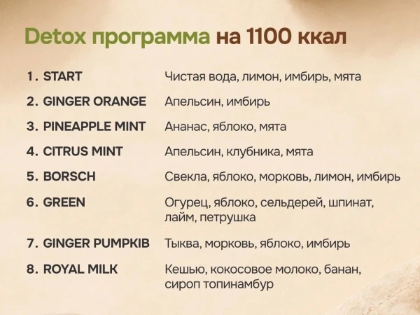 Заказать  детокс программу на 1100 ккал
