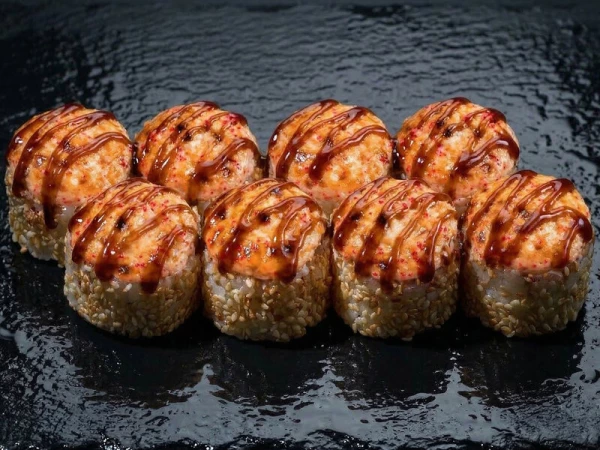 ЗАПЕЧЕННЫЙ РОЛЛ С ЛОСОСЕМ ТЕРИЯКИ